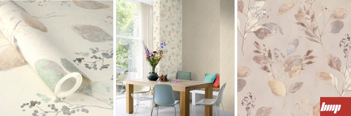 Pastel-toned natural patterned wallpaper from the Fresh Up collection, made in Germany.