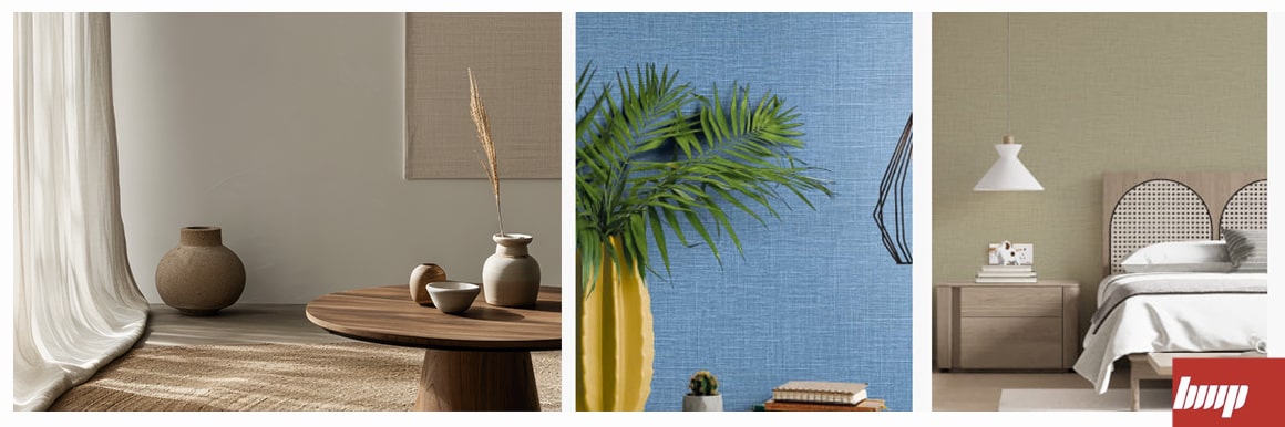 Classic design meets the smooth texture of linen fabric in luxurious wallpaper from America.